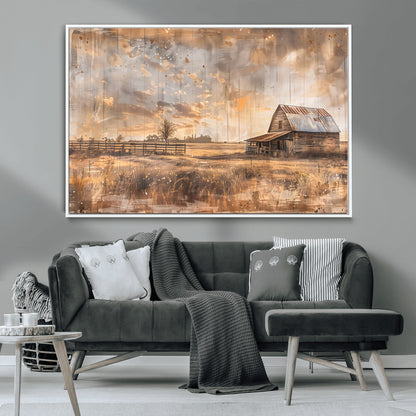 FARM2-MGV-CV-36X24-Rustic Farmhouse Wall Art Canvas Print, Framed Old Barn Art Picture Print, Southwestern Farmhouse Perfect Rustic Decor Artwork