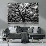 132944706-MGV-CV-36X24-Ancient Tree Wall Art – Black and White Photography Canvas Print Featuring Majestic Twisting Branches, Rustic Nature Artwork for