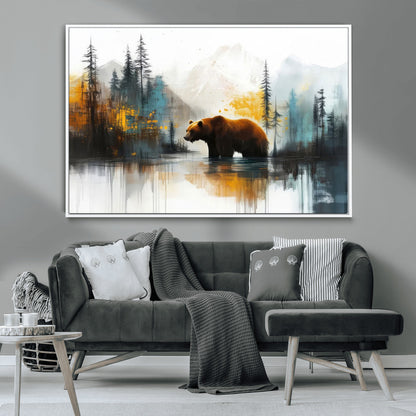 50308-MGV-CV-36X24-Bear Wilderness Wall Art – Mountain Forest Canvas Print, Rustic Cabin Decor with Wildlife Landscape, Nature Artwork for Lodge,