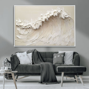 45175-MGV-CV-36X24-Textured Wave Wall Art Canvas Print, Framed Minimal Seascape Art Picture Print, Elegant Wave Perfect Modern Coastal Decor Artwork