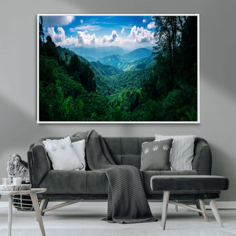 74439378-MGV-CV-36X24-Tropical Jungle Wall Art Canvas Print, Framed Lush Valley Art Picture Print, Forest Mountains Perfect Tropical Wilderness Decor