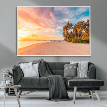 41542880-MGV-CV-36X24-Tropical Beach Wall Art Canvas Print, Framed Palm Trees Art Picture Print, Sunset Shore Perfect Tropical Coastal Decor Artwork