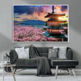 32331262-MGV-CV-36X24-Mount Fuji Japan Wall Art – Cherry Blossom Landscape Canvas Print, Chureito Pagoda Sunset Photography, Japanese Nature Travel