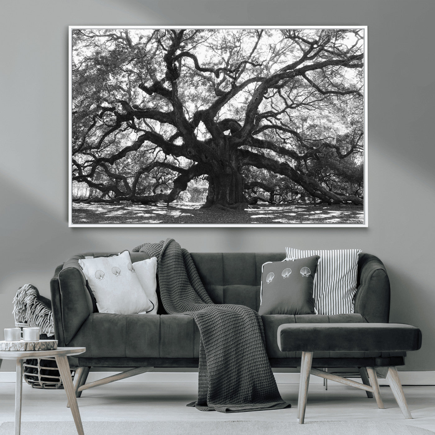 81655611-MGV-CV-36X24-Ancient Oak Wall Art Canvas Print, Framed Twisted Branches Art Picture Print, Gnarled Tree Perfect Moody Nature Decor Artwork