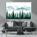 16716676-MGV-CV-36X24-Pine Forest Wall Art Canvas Print, Framed Misty Mountains Art Picture Print, Foggy Trees Perfect Moody Forest Decor Artwork