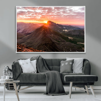 50957419-MGV-CV-36X24-Mountain Sunrise Wall Art Canvas Print, Framed Alpine Ridge Art Picture Print, Mountain Range Perfect Vibrant Rustic Decor Artwork