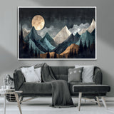 11060882-MGV-CV-36X24-Moonlit Mountains Wall Art Canvas Print, Framed Forest Silhouette Art Picture Print, Night Landscape Perfect Modern Forest Decor
