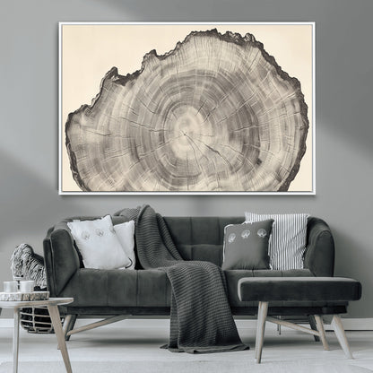 98921313-MGV-CV-36X24-Tree Ring Wall Art Canvas Print, Framed Wood Slice Art Picture Print, Minimalist Wood Perfect Rustic Academic Decor Artwork