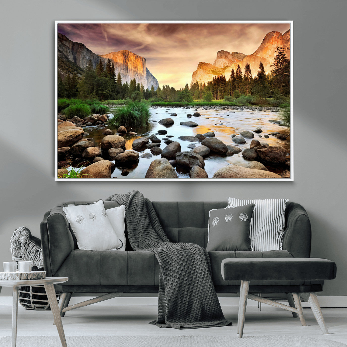 90956031-MGV-CV-36X24-Yosemite Valley Wall Art – Scenic Mountain River Landscape Canvas Print, Nature Photography for Living Room, Bedroom, Cabin,