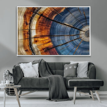 96890915-MGV-CV-36X24-Abstract Tree Ring Wall Art – Rustic Nature Canvas Print with Wood Grain Texture, Modern Earth Tone Artwork for Office, Living
