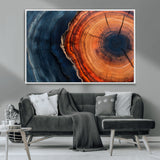 57732250-MGV-CV-36X24-Tree Ring Abstract Wall Art – Blue Orange Wood Grain Canvas Print, Modern Rustic Nature Artwork for Living Room, Office,