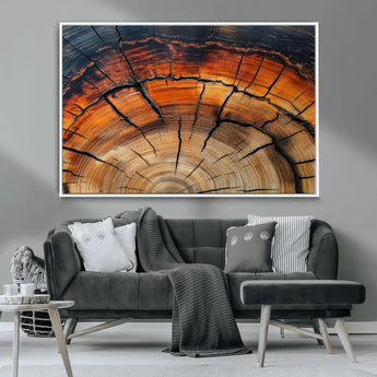 65909987-MGV-CV-36X24-Rustic Tree Ring Wall Art – Nature Inspired Wooden Texture Canvas Print, Modern Abstract Artwork for Living Room, Bedroom, Office