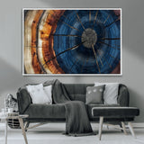 60099360-MGV-FC-36X24_White-Blue Tree Ring Wall Art – Rustic Wood Grain Canvas Print, Modern Abstract Artwork with Natural Texture for Living Room, Bedroom,