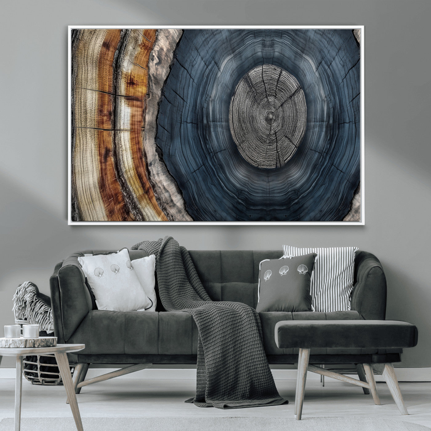 91368647-MGV-CV-36X24-Tree Ring Wall Art – Natural Rustic Wood Texture Canvas Print, Farmhouse Log Cabin Decor, Framed Abstract Tree Stump for Living