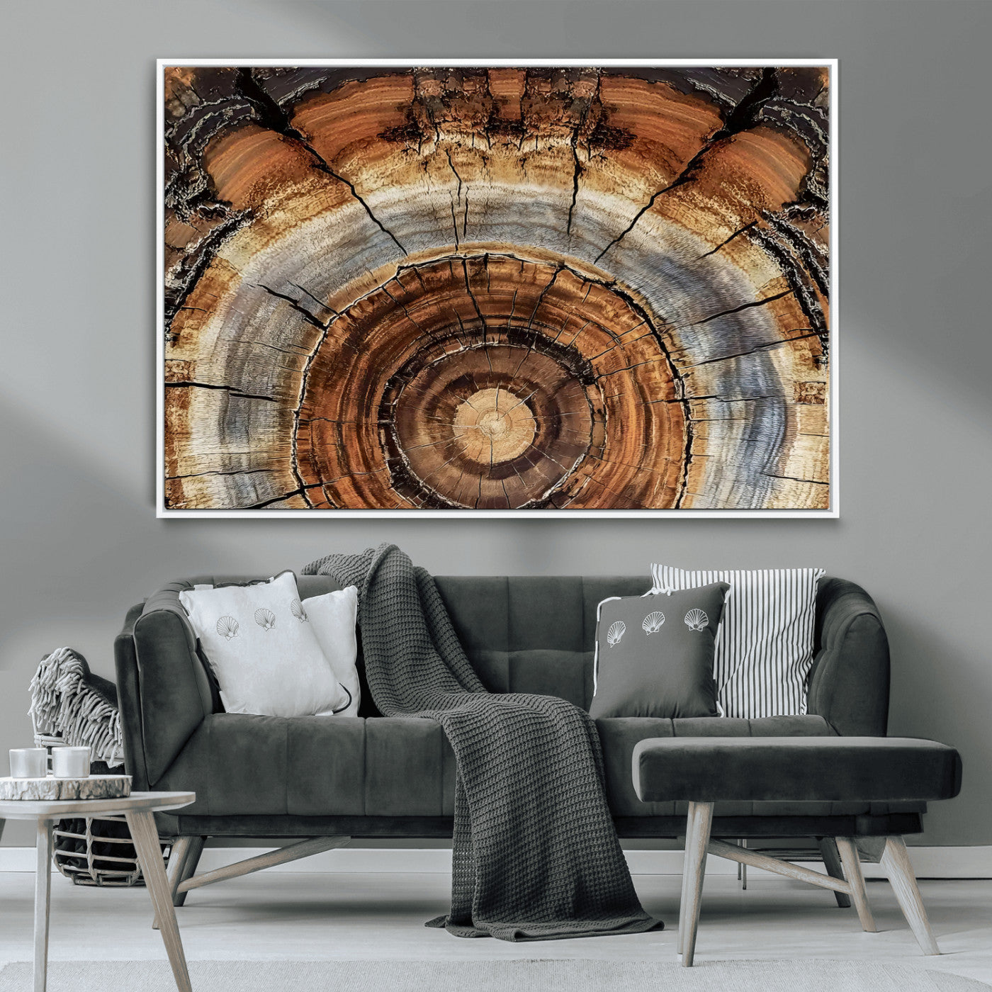 15184146-MGV-CV-36X24-Tree Rings Wall Art Canvas Print, Framed Wood Texture Art Picture Print, Rustic Pattern Perfect Rustic Organic Decor Artwork