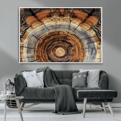 15184146-MGV-CV-36X24-Tree Rings Wall Art Canvas Print, Framed Wood Texture Art Picture Print, Rustic Pattern Perfect Rustic Organic Decor Artwork
