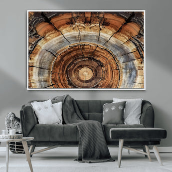 15184146-MGV-CV-36X24-Tree Rings Wall Art Canvas Print, Framed Wood Texture Art Picture Print, Rustic Pattern Perfect Rustic Organic Decor Artwork