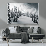 31156828-MGV-CV-36X24-Snowy Pines Wall Art Canvas Print, Framed Ski Lift Art Picture Print, Winter Forest Perfect Moody Lodge Decor Artwork
