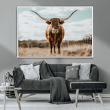 39350715-MGV-CV-36X24-Texas Longhorn Wall Art Canvas Print, Framed Longhorn Cow Art Picture Print, Western Cattle Perfect Rustic Western Decor Artwork