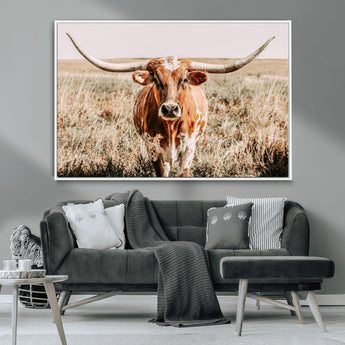 54986862-MGV-CV-36X24-Majestic Longhorn Wall Art – Canvas Print of Graceful Strength & Bold Spirit, Wild Plains Beauty Nature Inspired Rustic Decor for