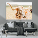 21060648-MGV-CV-36X24-Texas Longhorn Wall Art Canvas Print, Framed Speckled Cow Art Picture Print, Rustic Bull Perfect Rustic Western Decor Artwork