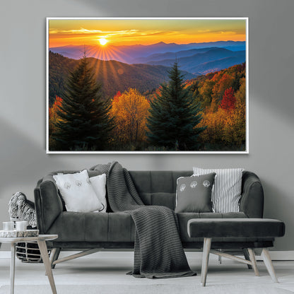 36964931-MGV-CV-36X24-Autumn Mountains Wall Art Canvas Print, Framed Sunset Glow Forest Art Picture Print, Golden Trees Perfect Vibrant Nature Decor