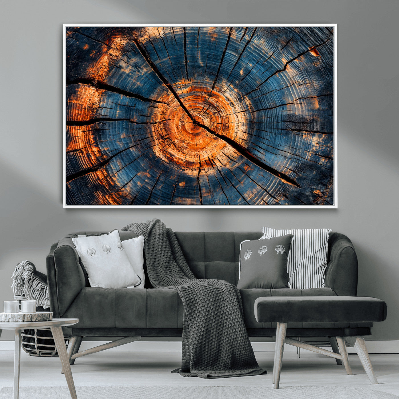 81894502-MGV-CV-36X24-Burnt Wood Wall Art Canvas Print, Framed Aged Timber Art Picture Print, Rustic Tree Slice Perfect Rustic Decor Artwork for Home,