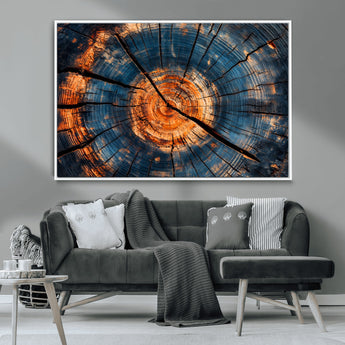 81894502-MGV-CV-36X24-Burnt Wood Wall Art Canvas Print, Framed Aged Timber Art Picture Print, Rustic Tree Slice Perfect Rustic Decor Artwork for Home,