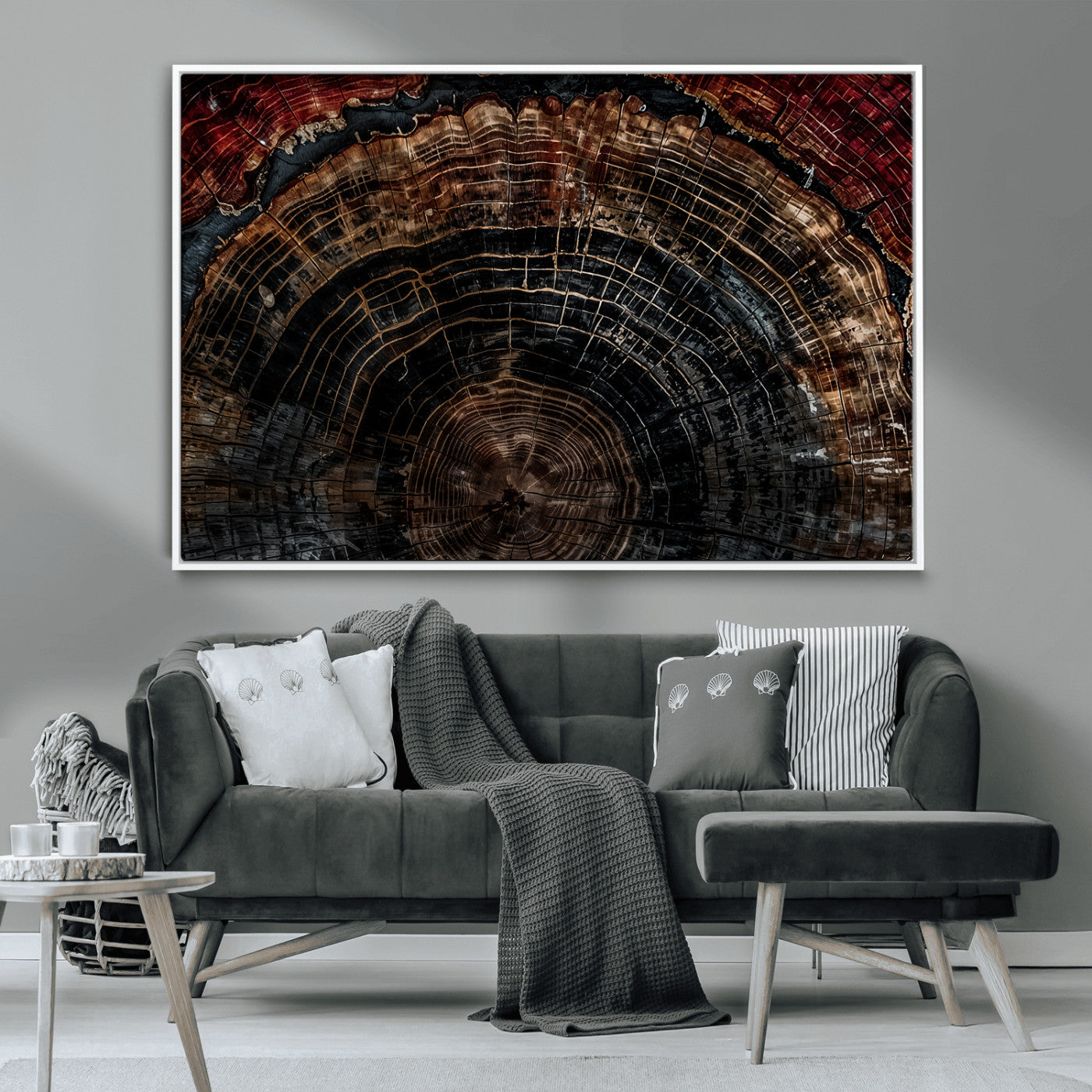 43686762-MGV-CV-36X24-Dark Wood Ring Wall Art Canvas Print, Framed Abstract Wood Tree Art Picture Print, Rustic Tree Slice Perfect Rustic Decor Artwork