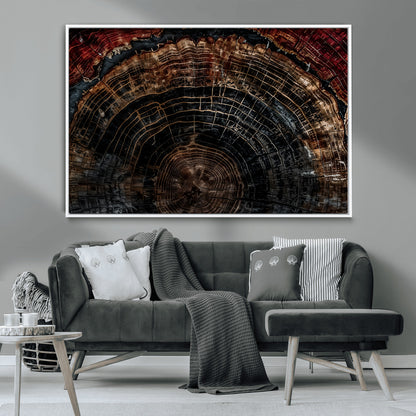 43686762-MGV-CV-36X24-Dark Wood Ring Wall Art Canvas Print, Framed Abstract Wood Tree Art Picture Print, Rustic Tree Slice Perfect Rustic Decor Artwork