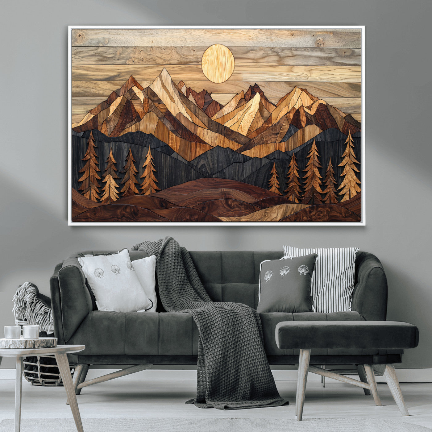 39116082-MGV-CV-36X24-Wood Mountain Landscape Wall Art Canvas Print, Framed Sunset Hills Art Picture Print, Abstract Nature Perfect Boho Decor Artwork