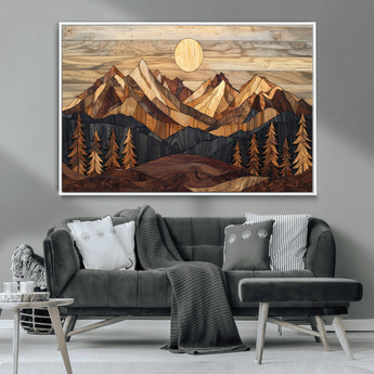 39116082-MGV-CV-36X24-Wood Mountain Landscape Wall Art Canvas Print, Framed Sunset Hills Art Picture Print, Abstract Nature Perfect Boho Decor Artwork