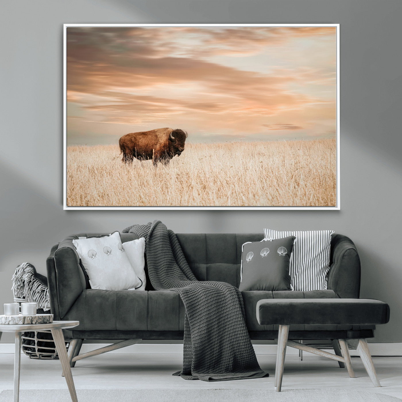 87282289-MGV-CV-36X24-Bison Wall Art Canvas Print, Framed Buffalo Art Picture Print, Western Prairie Perfect Rustic Decor Artwork