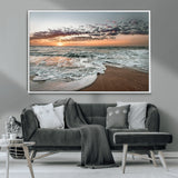 40632752-MGV-CV-36X24-Ocean Sunset Wall Art Canvas Print, Framed Beach Waves Art Picture Print, Coastal Scene Perfect Coastal Decor Artwork