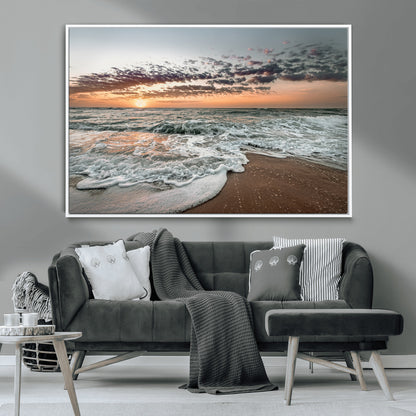40632752-MGV-CV-36X24-Ocean Sunset Wall Art Canvas Print, Framed Beach Waves Art Picture Print, Coastal Scene Perfect Coastal Decor Artwork