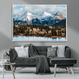 36247746-MGV-CV-36X24-Snowy Peaks Wall Art Canvas Print, Framed Alpine Lake Art Picture Print, Pine Forest Perfect Alpine Wilderness Decor Artwork