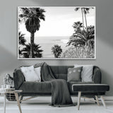 89458520-MGV-CV-36X24-Palm Trees Wall Art Canvas Print, Framed Coastal View Art Picture Print, Ocean Horizon Perfect Monochrome Coast Decor Artwork