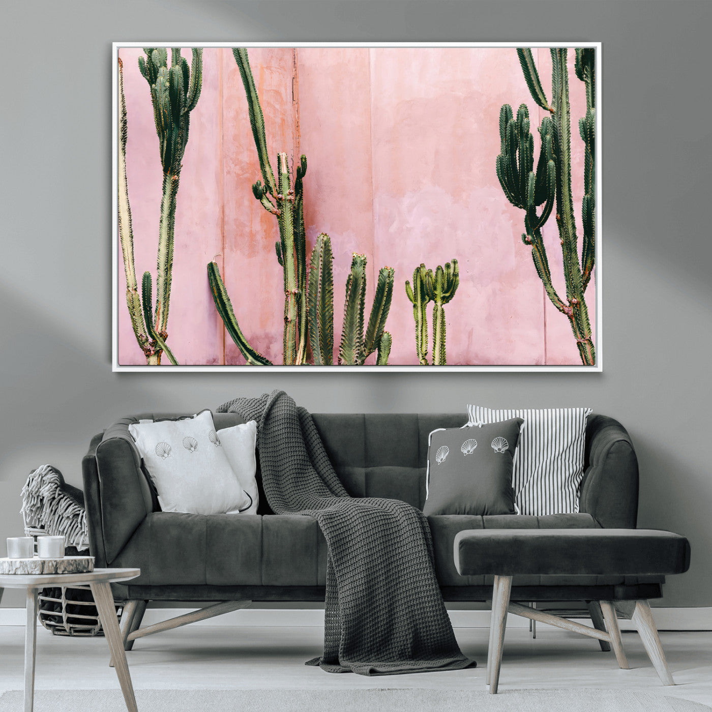 93119502-MGV-CV-36X24-Tall Cactus Wall Art Canvas Print, Framed Pink Wall Art Picture Print, Cactus Lines Perfect Modern Desert Decor Artwork
