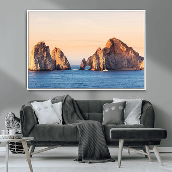 72996116-MGV-CV-36X24-El Arco Wall Art Canvas Print, Framed Cabo Rocks Art Picture Print, Ocean Arch Perfect Golden Coastal Landmark Decor Artwork