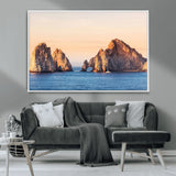 72996116-MGV-CV-36X24-El Arco Wall Art Canvas Print, Framed Cabo Rocks Art Picture Print, Ocean Arch Perfect Golden Coastal Landmark Decor Artwork