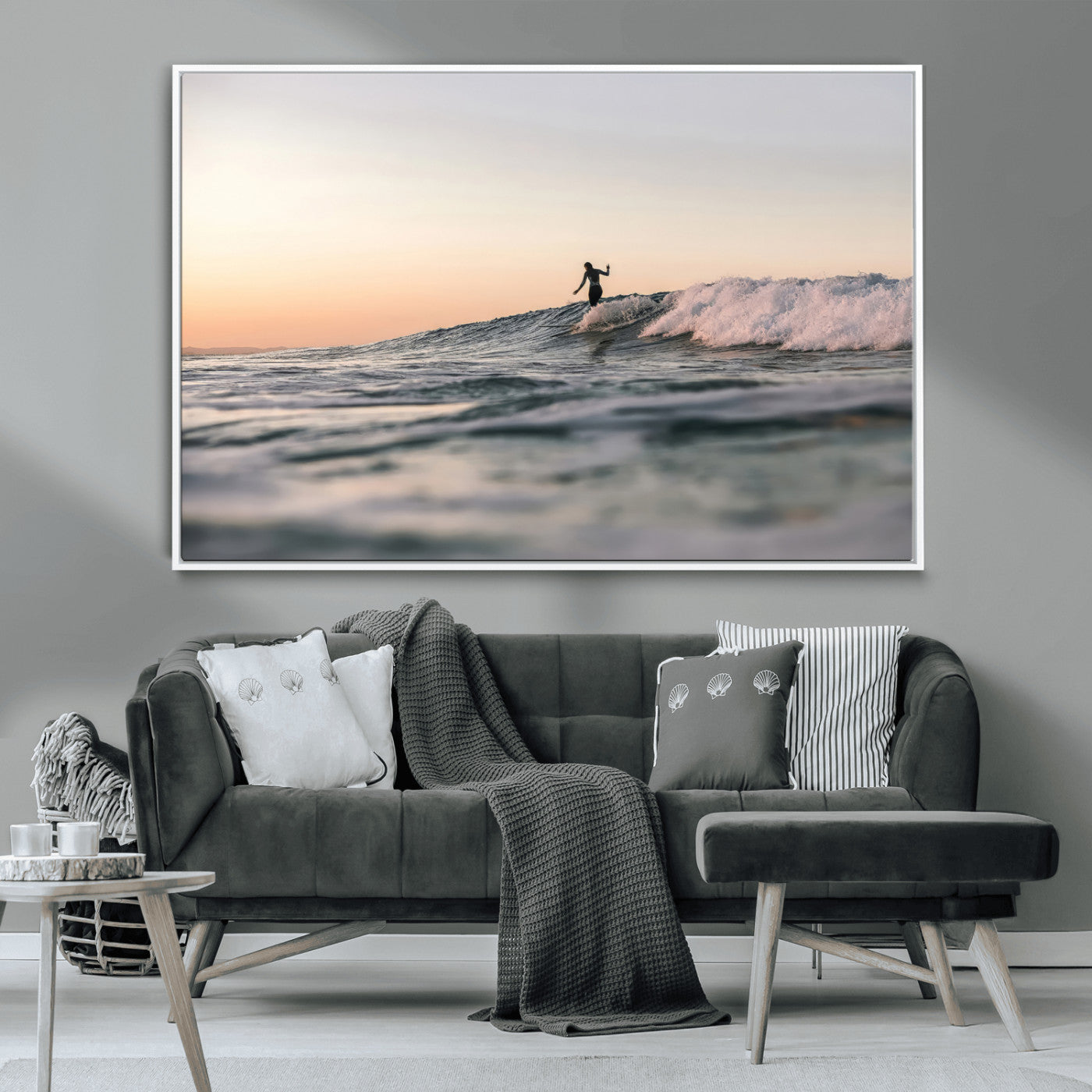 58502923-MGV-CV-36X24-Wave Rider Wall Art Canvas Print, Framed Ocean Wave Art Picture Print, Riding Surf Perfect Sunset Surf Decor Artwork