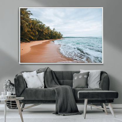 88125882-MGV-CV-36X24-Tropical Shoreline Wall Art Canvas Print, Framed Palm Trees Art Picture Print, Tropical Ocean Perfect Tropical Coastal Decor