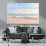 74679437-MGV-CV-36X24-Pastel Ocean Wall Art Canvas Print, Framed Beach Waves Art Picture Print, Soft Sunset Perfect Pastel Coastal Decor Artwork