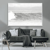 81535128-MGV-CV-36X24-Surfer Woman Wall Art Canvas Print, Framed Black Ocean Art Picture Print, Ocean Surfing Perfect Monochrome Coastal Decor Artwork