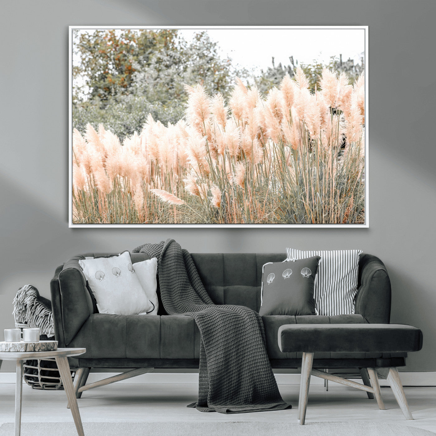 21826392-MGV-CV-36X24-Pampas Grass Wall Art Canvas Print, Framed Soft Pampas Art Picture Print, Pastel Grasses Perfect Soft Neutral Boho Decor Artwork