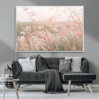 79164340-MGV-CV-36X24-Pastel Grasses Wall Art Canvas Print, Framed Soft Meadow Art Picture Print, Field in Breeze Perfect Pastel Minimal Decor Artwork
