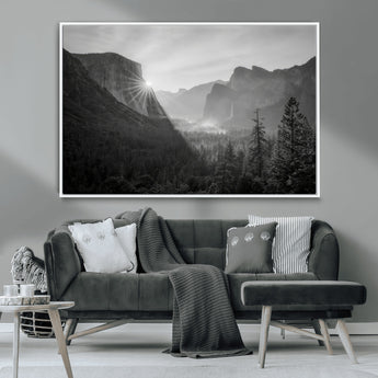 39278955-MGV-CV-36X24-Yosemite Valley Wall Art Canvas Print, Framed El Capitan Art Picture Print, Misty Mountain Perfect Modern Rustic Decor Artwork
