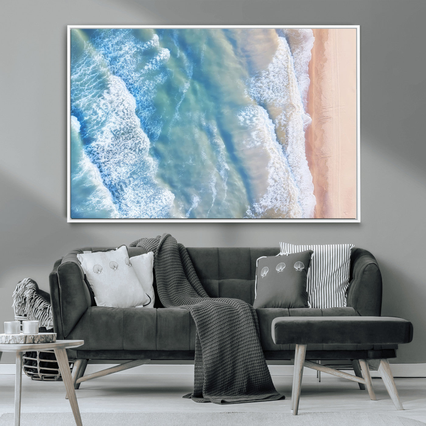 17641845-MGV-CV-36X24-Aerial Ocean Wall Art Canvas Print, Framed Blue Waves Art Picture Print, Sandy Shoreline Perfect Modern Coastal Decor Artwork