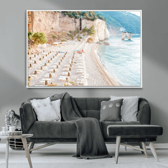 84816639-MGV-CV-36X24-Mediterranean Beach Wall Art Canvas Print, Framed Airy Coastal Art Picture Print, Summer Shore Perfect Coastal Retreat Decor