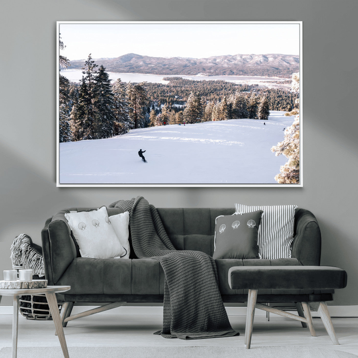 79857868-MGV-CV-36X24-Snowy Mountain Wall Art Canvas Print, Framed Ski Slope Art Picture Print, Winter Forest Perfect Modern Rustic Decor Artwork